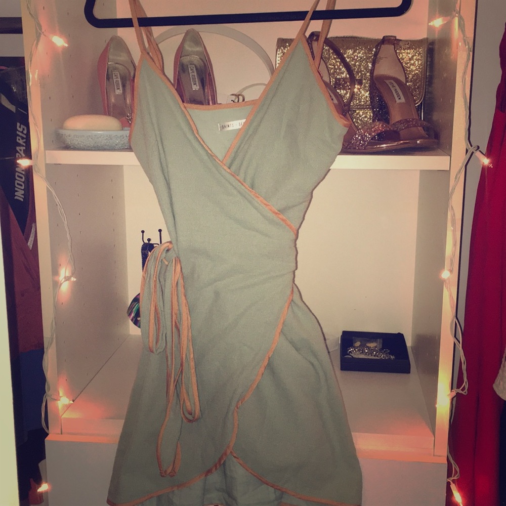 Mint green/orange trim wrap dress
